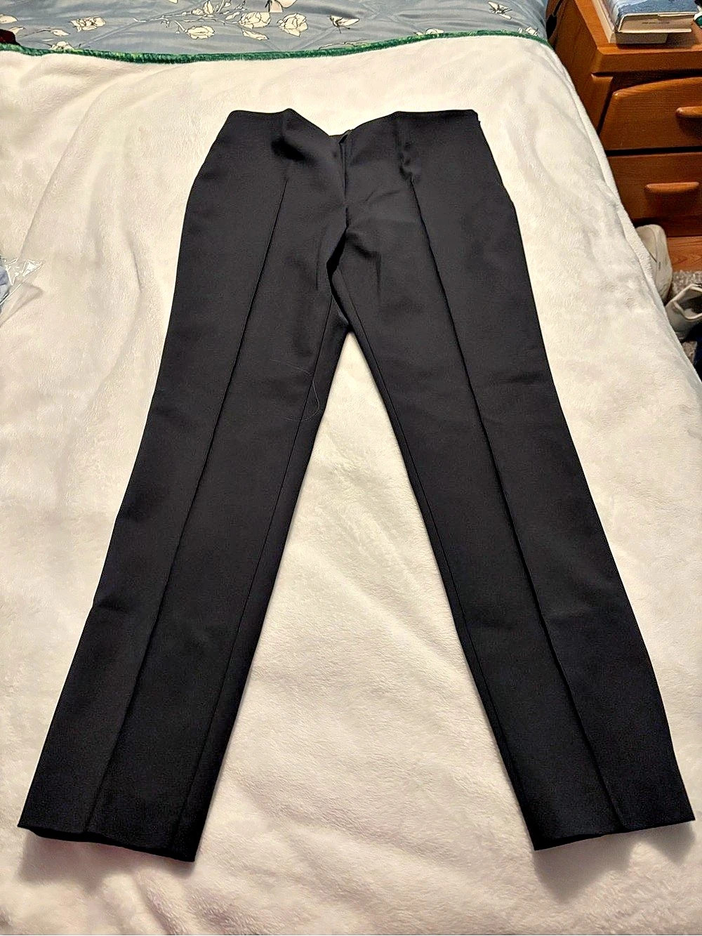 Akris Trousers Melissa Straight Leg Viscose Blend Black Size 12 NWT